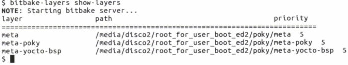 COUT: bitbake-layers show-layers